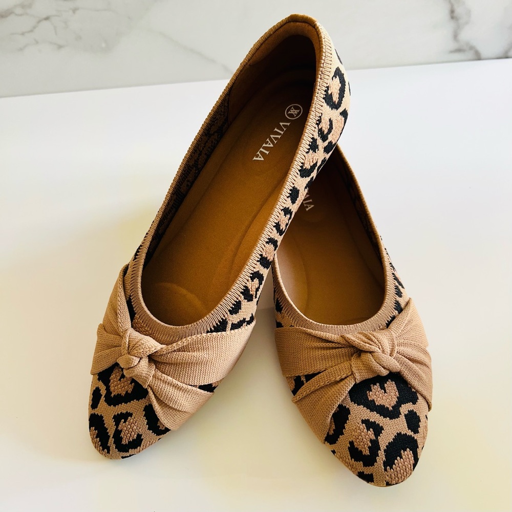 (Sold) [NEW] Vivaia Leopard Almond-Toe Knotted Flats, Size 8, Machine Washable